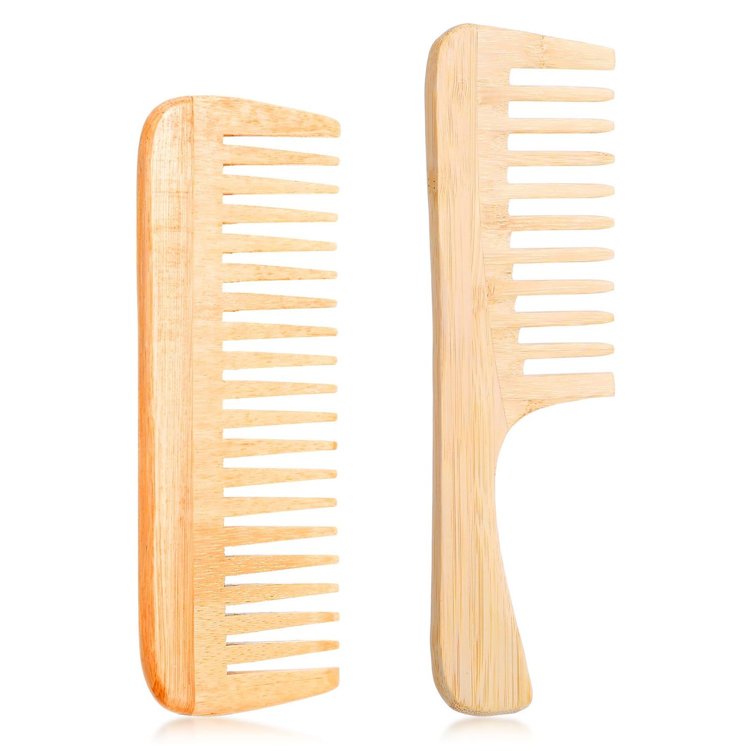 Gjinxi 2PCS Bamboo Wide Tooth Comb, Natural Bamboo Comb Set, Small Hair Brushes, Large Hair Detangling Comb, Wooden Curls Comb, Anti Static Big Tooth Wood Comb for All Hair Types,Travel Friendly