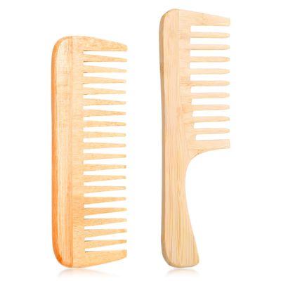 Gjinxi 2PCS Bamboo Wide Tooth Comb, Natural Bamboo Comb Set, Small Hair Brushes, Large Hair Detangling Comb, Wooden Curls Comb, Anti Static Big Tooth Wood Comb for All Hair Types,Travel Friendly