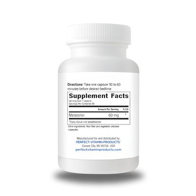 Perfect Vitamin Products 60mg Extra Strength Melatonin MAX - High Dosage Melatonin Ensures Amply Supply of This Important Hormone - 100 Drug-Free, Vegan, Non-GMO, Gluten-Free (3-Pack)