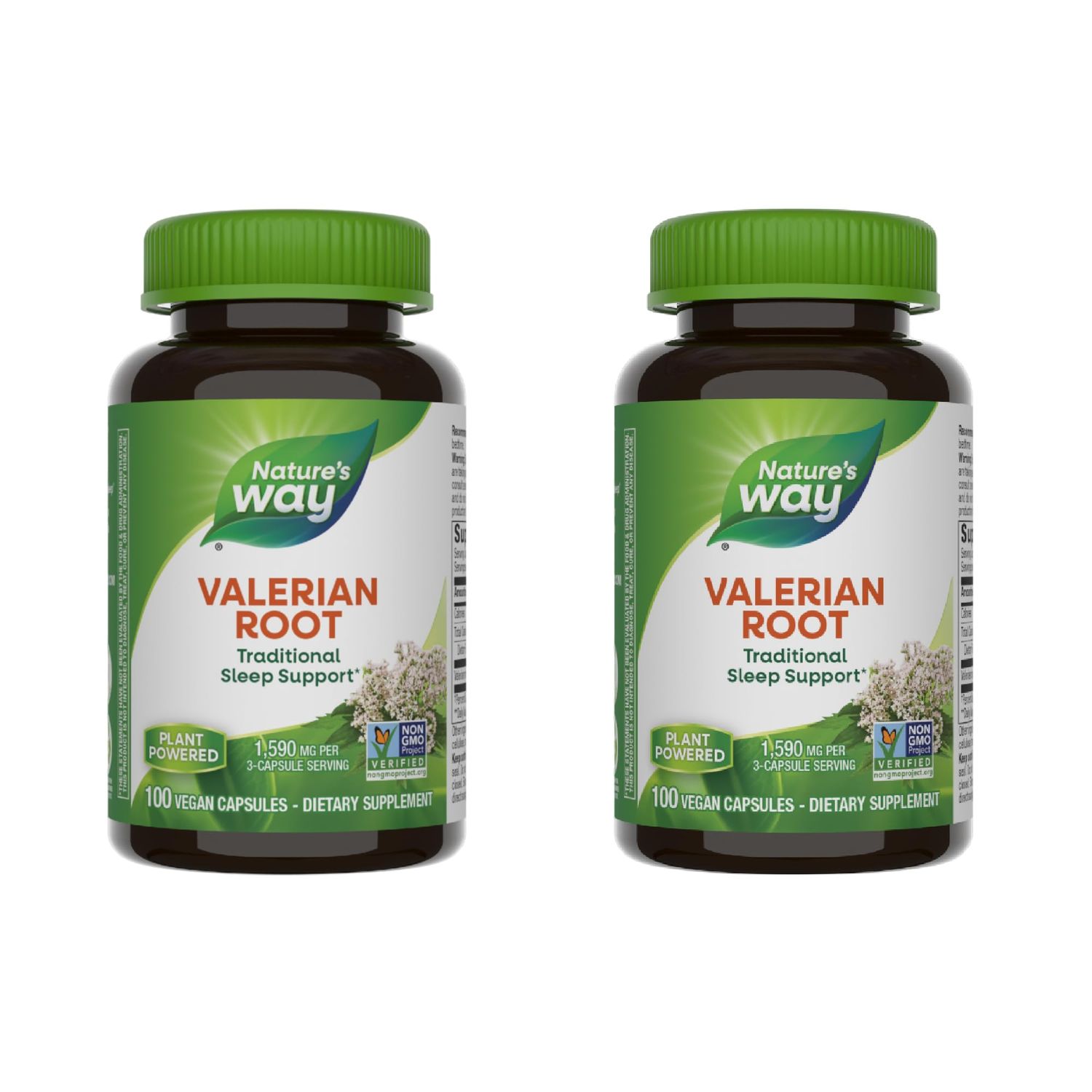 Nature&#39;s Way Valerian Root, Traditional Sleep Support, Non-GMO Project Verified, Gluten Free, Vegan, 100 Capsules (Packaging May Vary) - 2 Pack