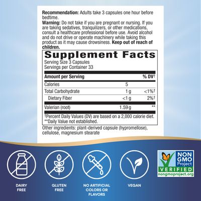 Nature's Way Valerian Root, Traditional Sleep Support, Non-GMO Project Verified, Gluten Free, Vegan, 100 Capsules (Packaging May Vary) - 2 Pack