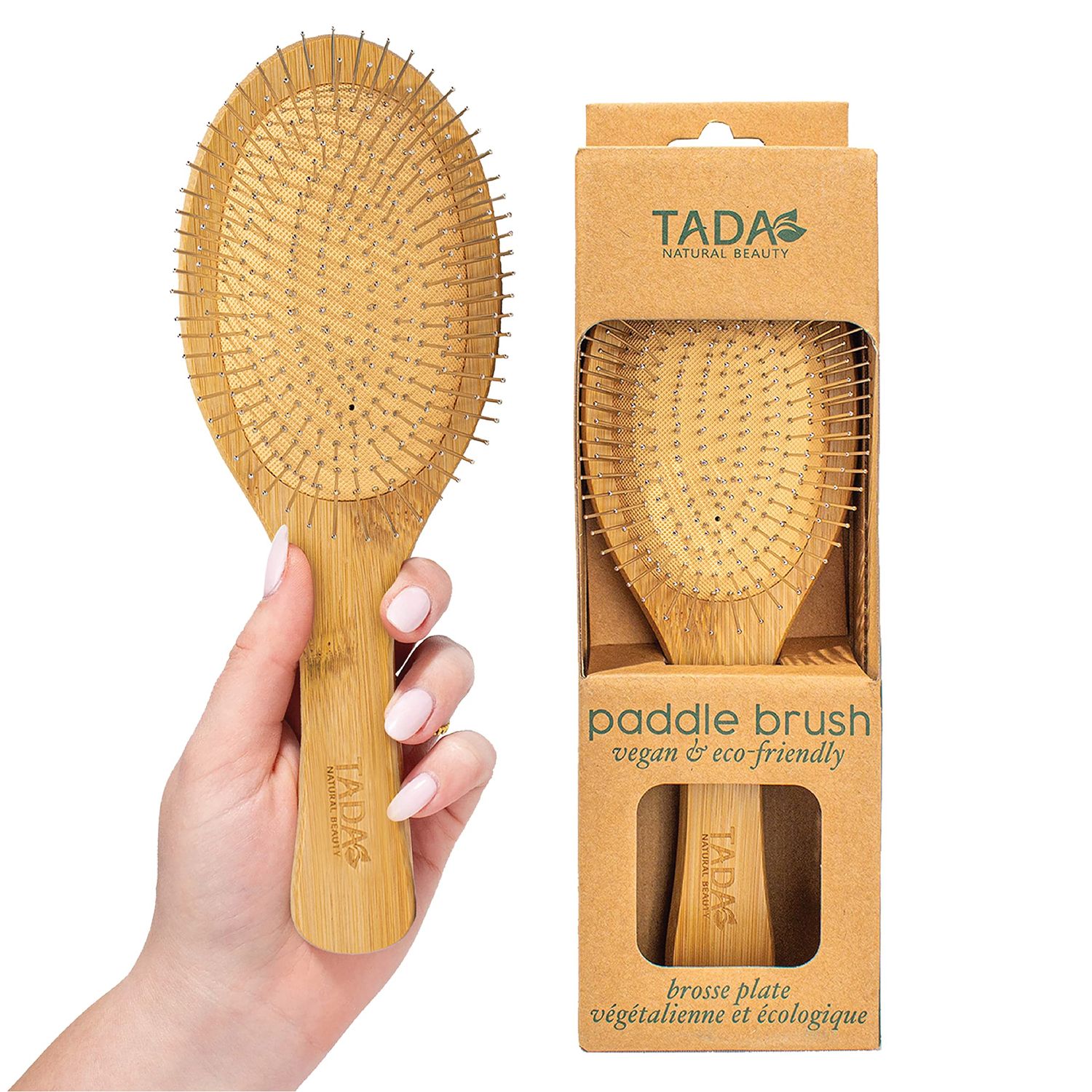 TADA Natural Beauty Metal Pin Brush WetDry Hairbrush with Steel Bristles Bamboo Hair Brush Detangling Brush for Thick Curly Hair Hairbrush for Women Girls Men