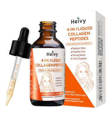Heivy Liquid Collagen for Women, Liquid Biotin Collagen for Radiant Skin, Hair Growth, Strong Nails, Joint Support, 20500 mcg 4-in-1 Collagen Drops, Advanced Absorption, Raspberry Flavor- 2 FL OZ