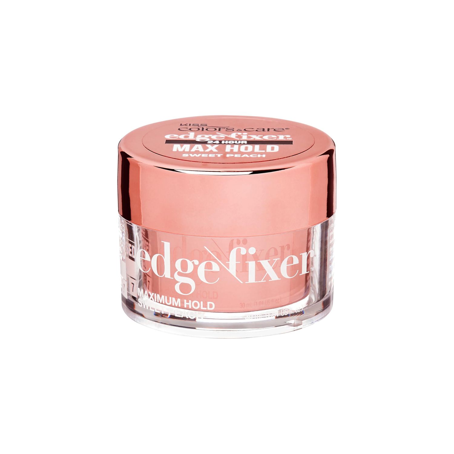 KISS COLORS CARE Maximum Hold Edge Fixer, 24 Hour Scented Styling Hair Gel with Biotin, Non-Greasy, Long-Lasting Moisture Shine for All Hair Types, 30 mL (1.01 US fl. oz.), Sweet Peach