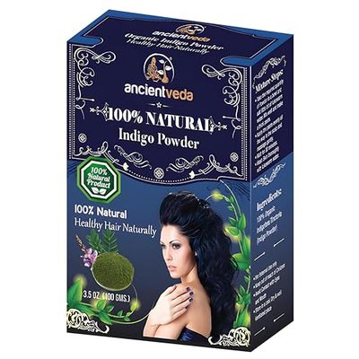ANCIENT VEDA Natural Hair Powders Non-GMO Gluten Free 100 Antioxidants Organic Hair Growth Treatment Reduce the Appearance Hair Cleansing Wrinkles Chemical Free - Indigo Powder