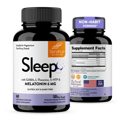 Sandhu&#39;s Sleep 60 Capsules -Non-Habit Forming 5-in-1 Sleep Aid Supplement with Melatonin, Magnesium, GABA, L-Theanine 5-HTP
