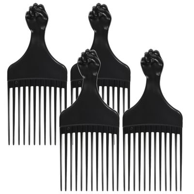 Hair Picks for Curly Hair, 4 PCS Afro Comb Plastic Pick Ergonomic Design Unisex Easy to Carry Lightweight and Waterproof for Afro Curly Braiding and Styling (Black)