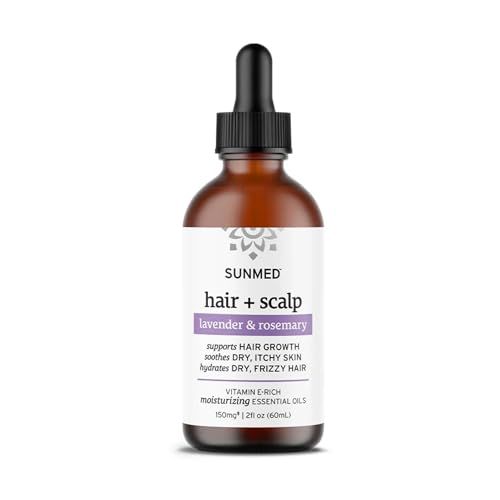 Sunmed Hair Scalp Oil with Rosemary, Lavender, Jojoba, Vitamin E - Moisturizing Formula for Dry, Itchy Scalp Frizzy Hair - Nourishes, Hydrates Supports Hair Growth - 2 fl oz
