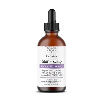 Sunmed Hair Scalp Oil with Rosemary, Lavender, Jojoba, Vitamin E - Moisturizing Formula for Dry, Itchy Scalp Frizzy Hair - Nourishes, Hydrates Supports Hair Growth - 2 fl oz
