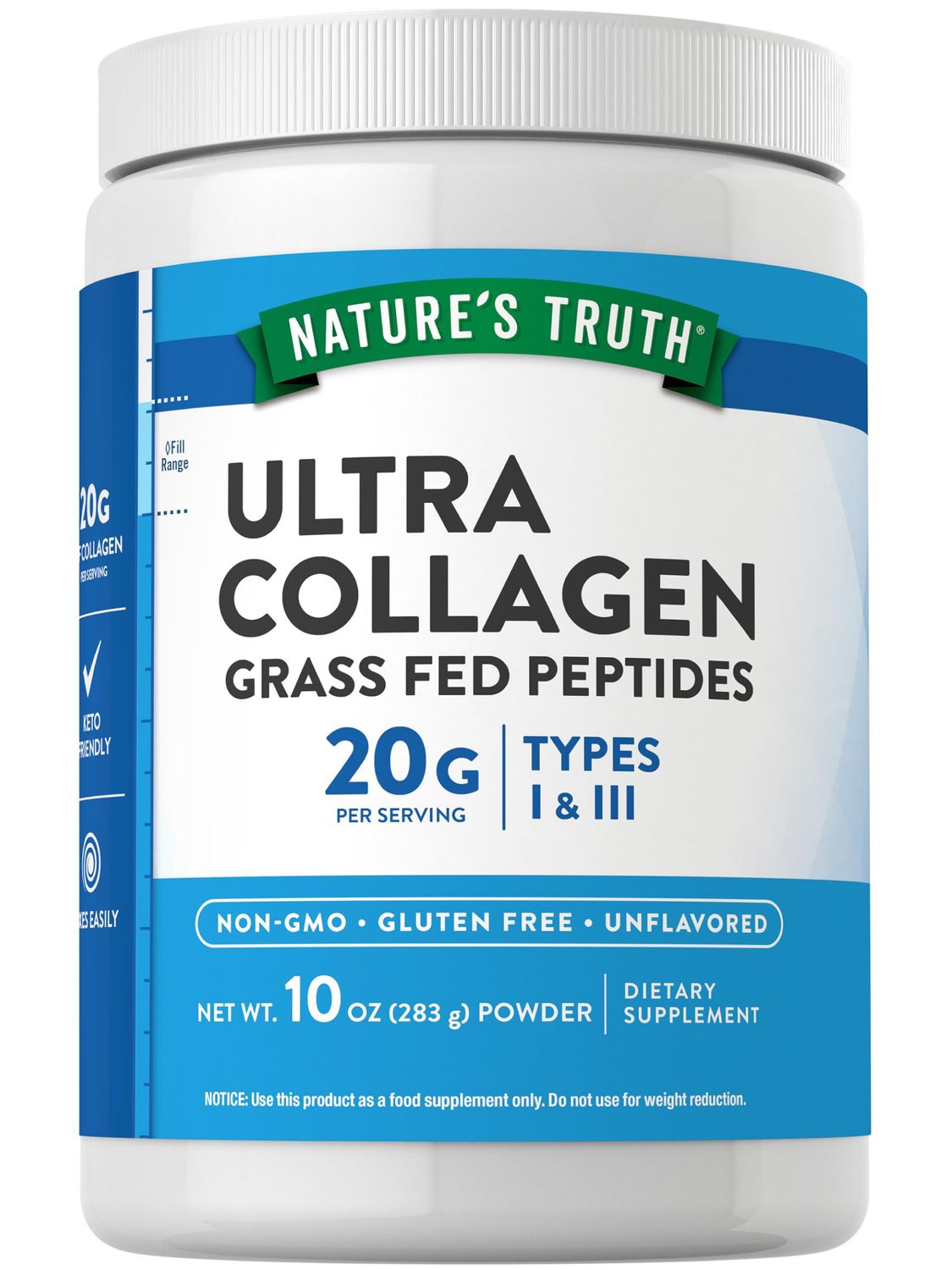 Nature&#39;s Truth Collagen Peptides Powder Unflavored Grass Fed, Type 1 3 10 oz Keto Friendly Mixes Easily Non-GMO, Gluten Free Supplement