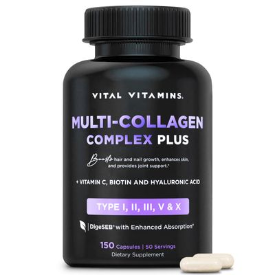Vital Vitamins Multi Collagen Complex Plus - with Biotin, Hyaluronic Acid, Vitamin C - Type I, II, III, V, X - for Women Men - Hair, Skin, Nails Beauty Complex - 150 Capsules