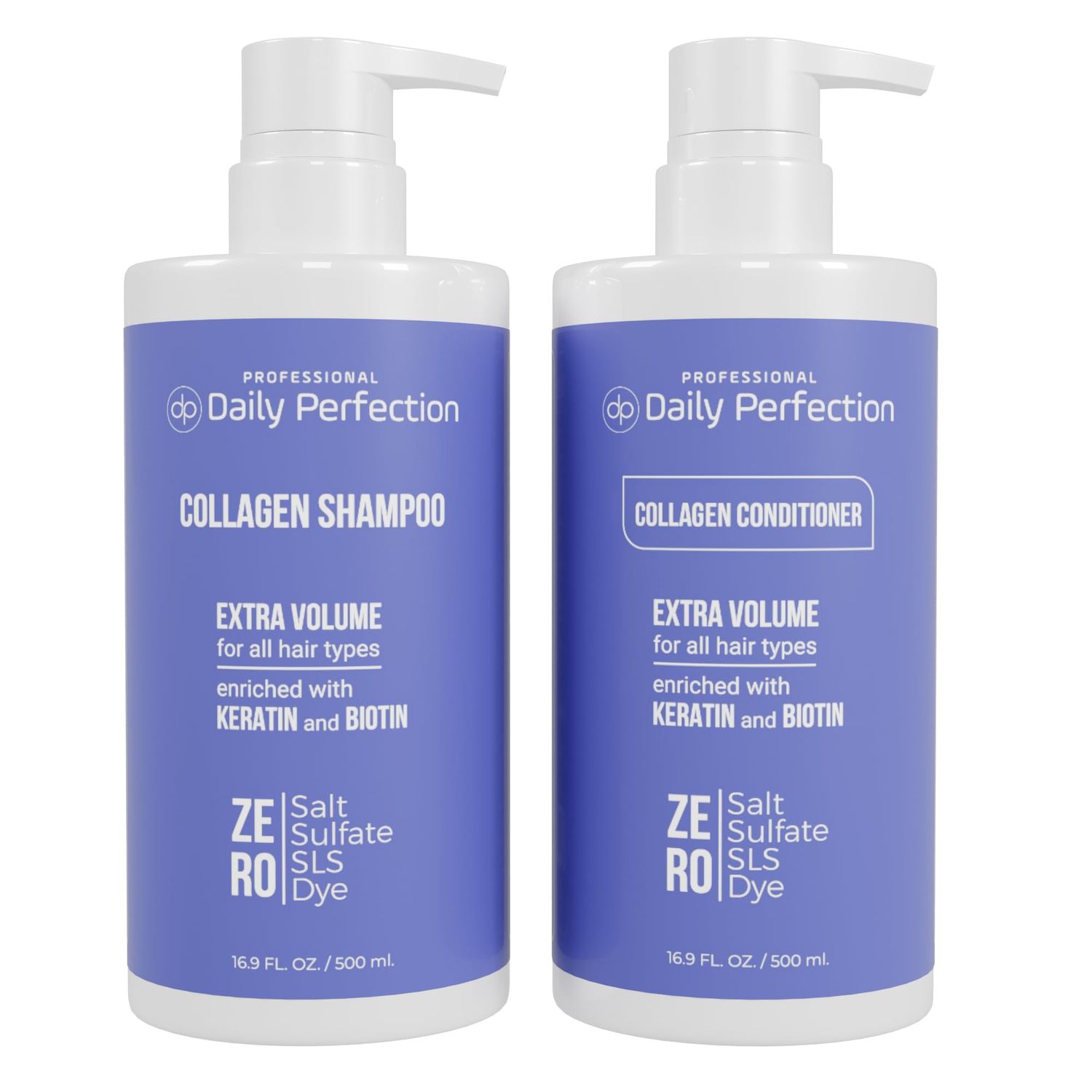 Collagen Shampoo and Conditioner to Hydrate and Volumize Your Hair with Biotin and Keratin. Salon-Grade Formula, Salt-Free, Sulfate-Free, and Paraben-Free for Fuller, Healthier Hair.