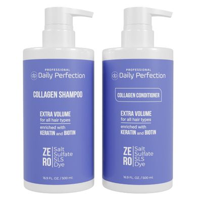 Collagen Shampoo and Conditioner to Hydrate and Volumize Your Hair with Biotin and Keratin. Salon-Grade Formula, Salt-Free, Sulfate-Free, and Paraben-Free for Fuller, Healthier Hair.