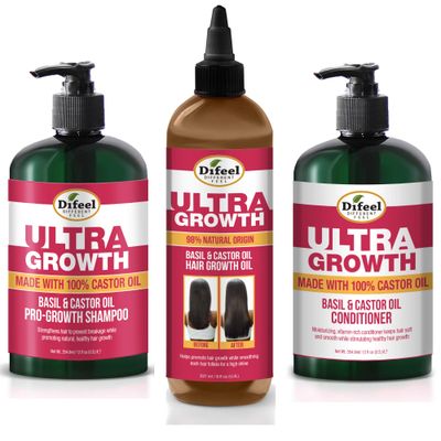 Difeel Ultra Growth 3-PC Set: Shampoo 12 oz, Conditioner 12 oz Hair Oil 8 oz