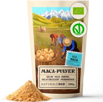 NaturaleBio Maca Powder Organic 8 oz. Peruvian, Natural and Pure, from Organic Maca Root. Vegetarian and Vegan Friendly - Gelatinized. Gelatinized for Enhanced Bioavailability. Ideal for Smoothie.