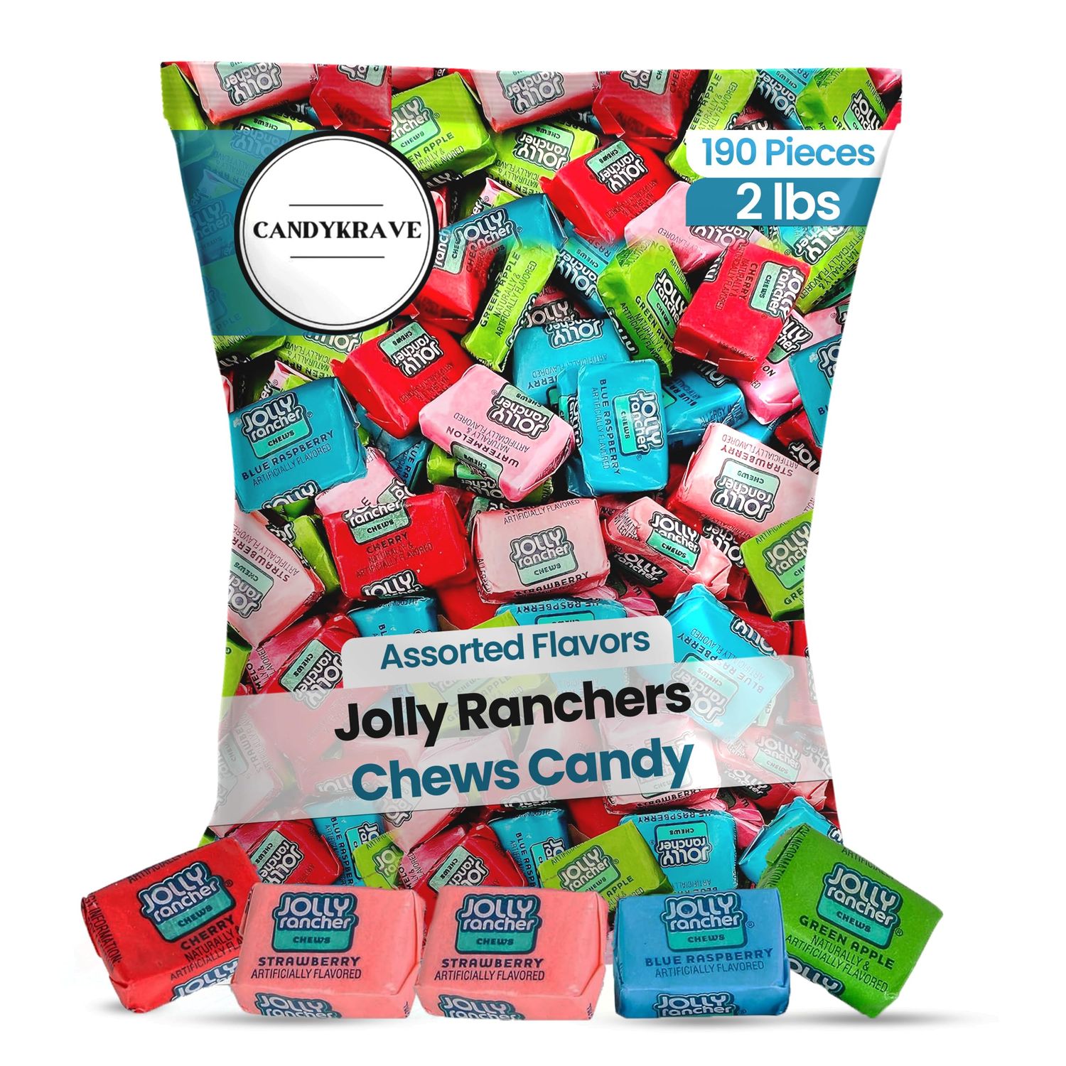Joly Ranchers Chews Candy - Assorted Flavors - 190 Pieces of Fruity Flavored Chews - Halloween Individually Wrapped Candy Chews for Halloween, Birthdays, Easter, Christmas Pantry (2 lbs)