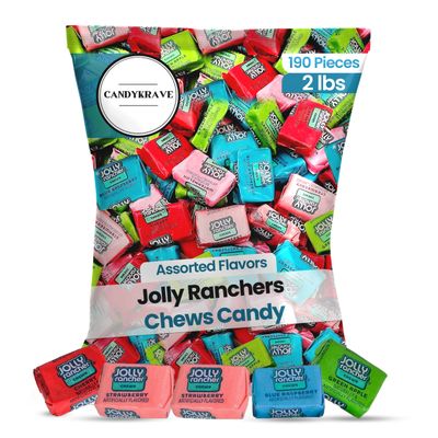 Joly Ranchers Chews Candy - Assorted Flavors - 190 Pieces of Fruity Flavored Chews - Halloween Individually Wrapped Candy Chews for Halloween, Birthdays, Easter, Christmas Pantry (2 lbs)