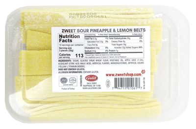 Zweet Sour Pineapple Candy Belts 10 Ounce - Sour Kosher Candy, Halal Candy Belts - Resealable Pack of Sour Licorice Belts (10 Ounce)