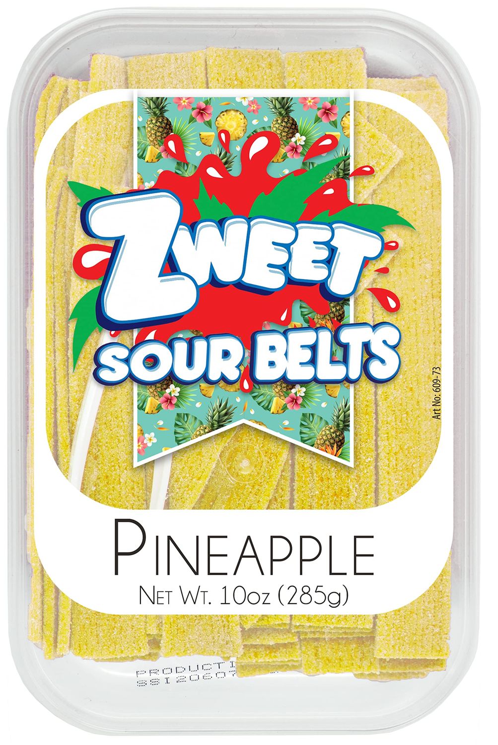 Zweet Sour Pineapple Candy Belts 10 Ounce - Sour Kosher Candy, Halal Candy Belts - Resealable Pack of Sour Licorice Belts (10 Ounce)