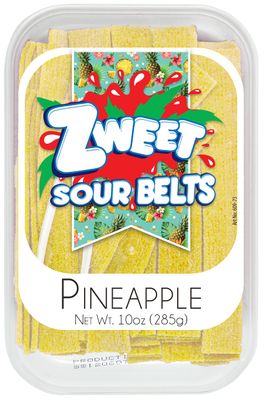 Zweet Sour Pineapple Candy Belts 10 Ounce - Sour Kosher Candy, Halal Candy Belts - Resealable Pack of Sour Licorice Belts (10 Ounce)