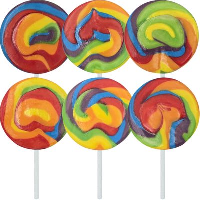 The Dreidel Company Rainbow Swirl Lollipop 3&quot; Inch 45 Gram Mixed Fruit Flavor, Individually Wrapped, 3&quot; Inch Sucker (Pack of 6)
