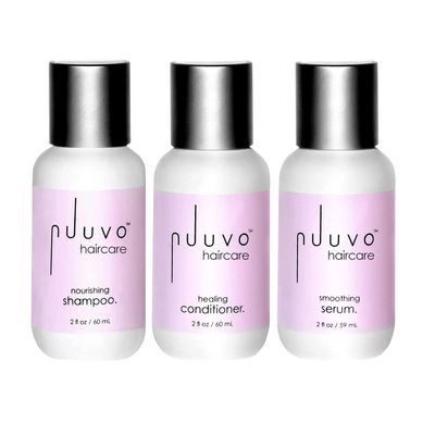 Nuuvo Haircare Travel Trio Set, Sulfate Free Shampoo Conditioner Hair Serum - 6oz, Plant Derived Formula to Repair Damaged Hair, Safe for Color Treated Hair Extensions, All Hair Types Textures