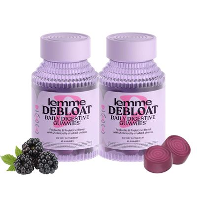 Lemme Debloat - Digestive Gut Health Gummies with 2 Clinically Studied Probiotics Prebiotic, 3 Billion CFUs - Vegetarian, Gluten Free, Non GMO, BlackBerry Flavor (60 Count) (Pack of 2)