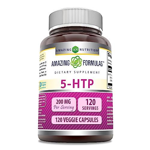 Amazing Formulas 5 HTP (L-5-Hydroxytryptophan) Supplement 200 Mg per Serving Veggie Capsules Non-GMO Gluten-Free Made in USA (1 Pack, 120 Count)