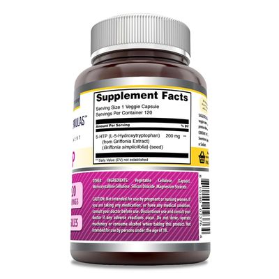 Amazing Formulas 5 HTP (L-5-Hydroxytryptophan) Supplement 200 Mg per Serving Veggie Capsules Non-GMO Gluten-Free Made in USA (1 Pack, 120 Count)