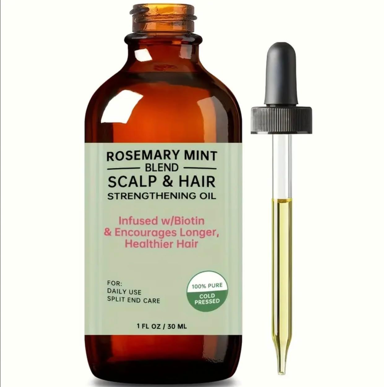 Generic Rosemary Mint Scalp Hair Strengthening Oil, Infused with Biotin, Encourages Longer, Healthier Hair, 30 Ml 100 Pure Cold Pressed, Green