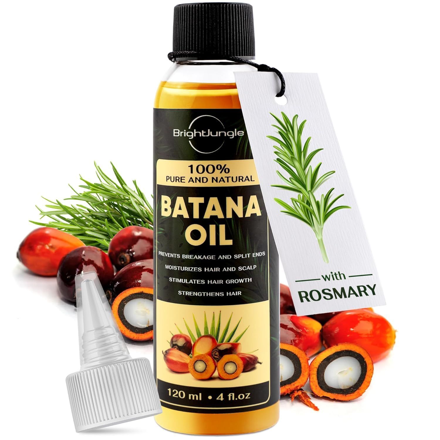 Batana Rosemary Oil for Hair Growth - 100 Pure Organic Blend (4 FL OZ) - with Scalp Massager Applicator - Dr. Sebi Inspired Formula - For Men Women