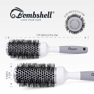 Bombshell Ceramic Round Brush - Pro Ultra Ceramic Thermal Round Hair Brush with Rubber Handle for Blow Drying, Curling, and Styling 1.7"