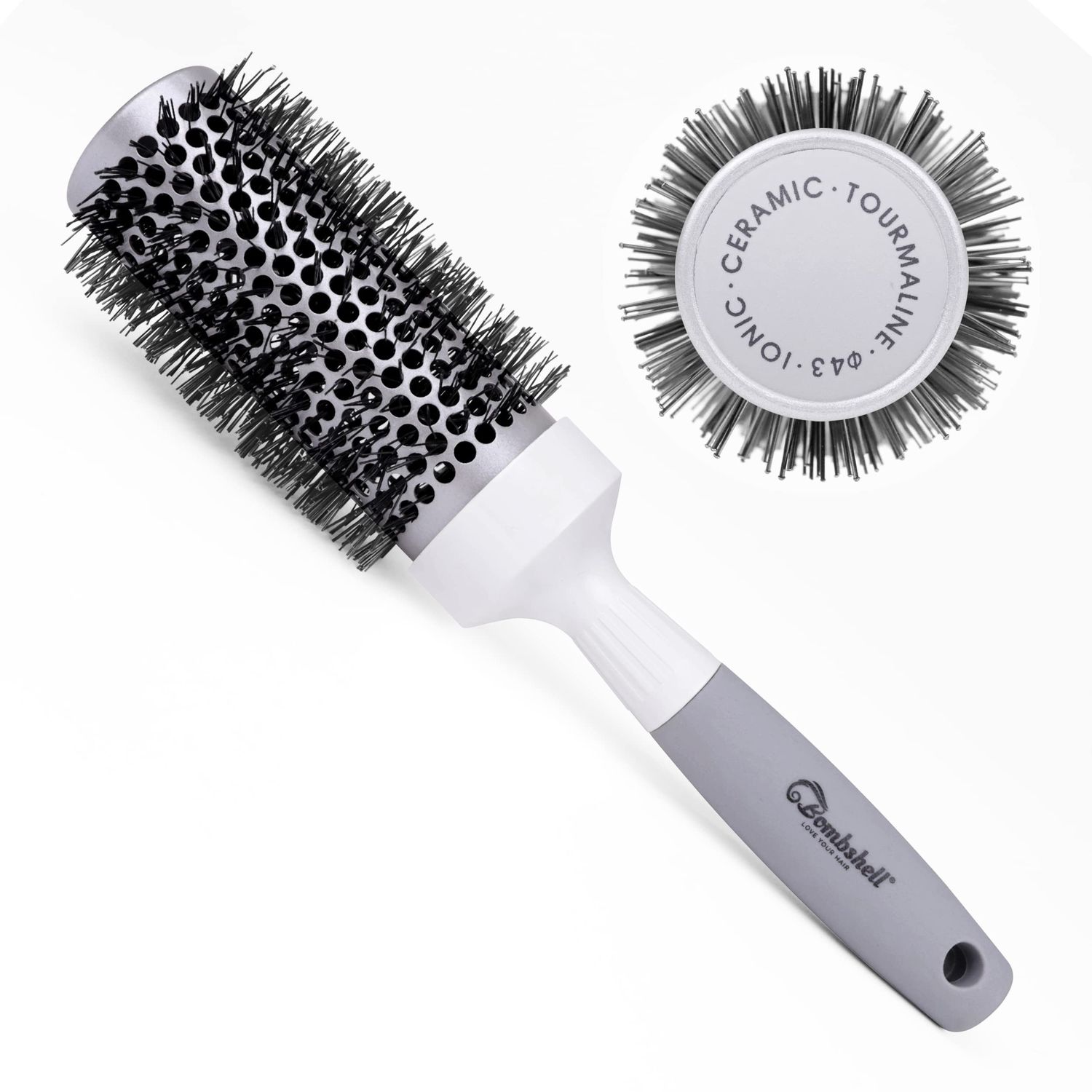 Bombshell Ceramic Round Brush - Pro Ultra Ceramic Thermal Round Hair Brush with Rubber Handle for Blow Drying, Curling, and Styling 1.7&quot;