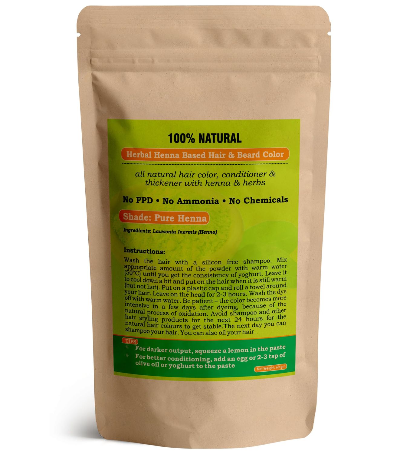 Natural PURE Henna Hair ColorDye 100 Pure Chemical Free Hair Color, Conditioner Triple Sifted Herbal Henna for Hair Care Growth Men Women (227 gram 8 oz)