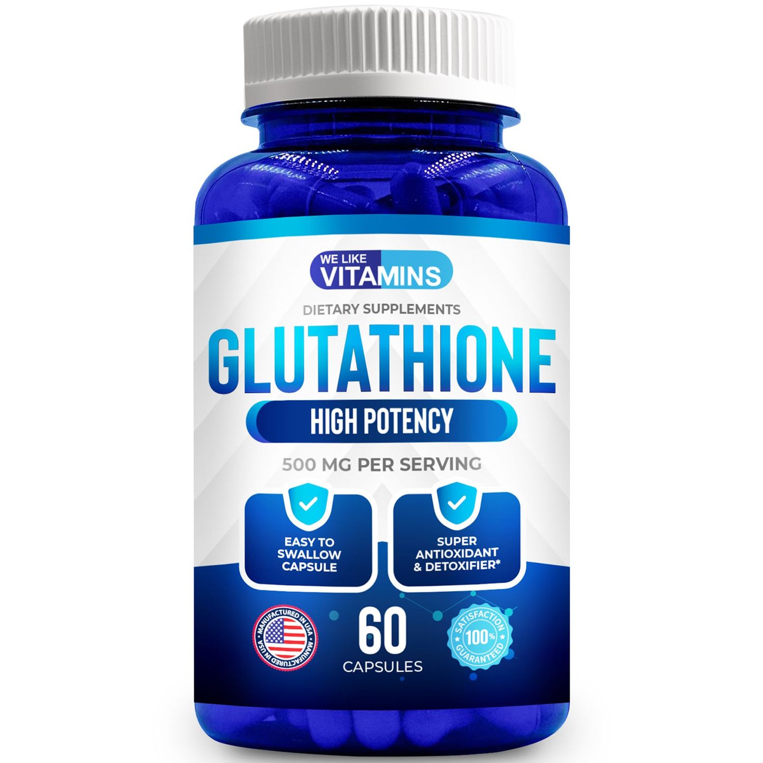 We Like Vitamins L Glutathione Supplement 500mg Per Serving Manufactured in USA 60 Glutathione Capsules Highly Bioavailable Reduced Glutathione Supplement Glutathione for Antioxidant