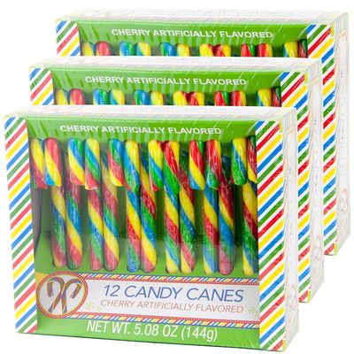 Candy Cane Cherry Flavored 12 Pieces in Each Box - Net 5.08 Oz Pack of 3-36 Total Count Individually Wrapped (Cherry)