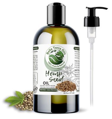 Bella Terra Oils - Hemp Seed Oil 16oz - A Confluence of Iron, Sodium, Phosphorus Essential Fatty Acids, The True Epitome of Natural Beauty Oils