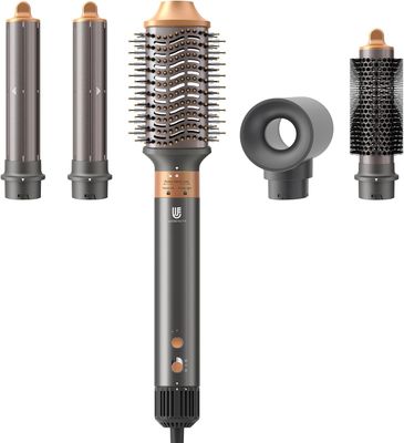 Hair Dryer Brush, webeauty 5 in 1 One Step Professional Hot Air Brush Set for Fast Drying, Curling Drying, Straightening Combing, Hair Styler Ceramic Coating Negative Ion 110000 RPM (Gold)