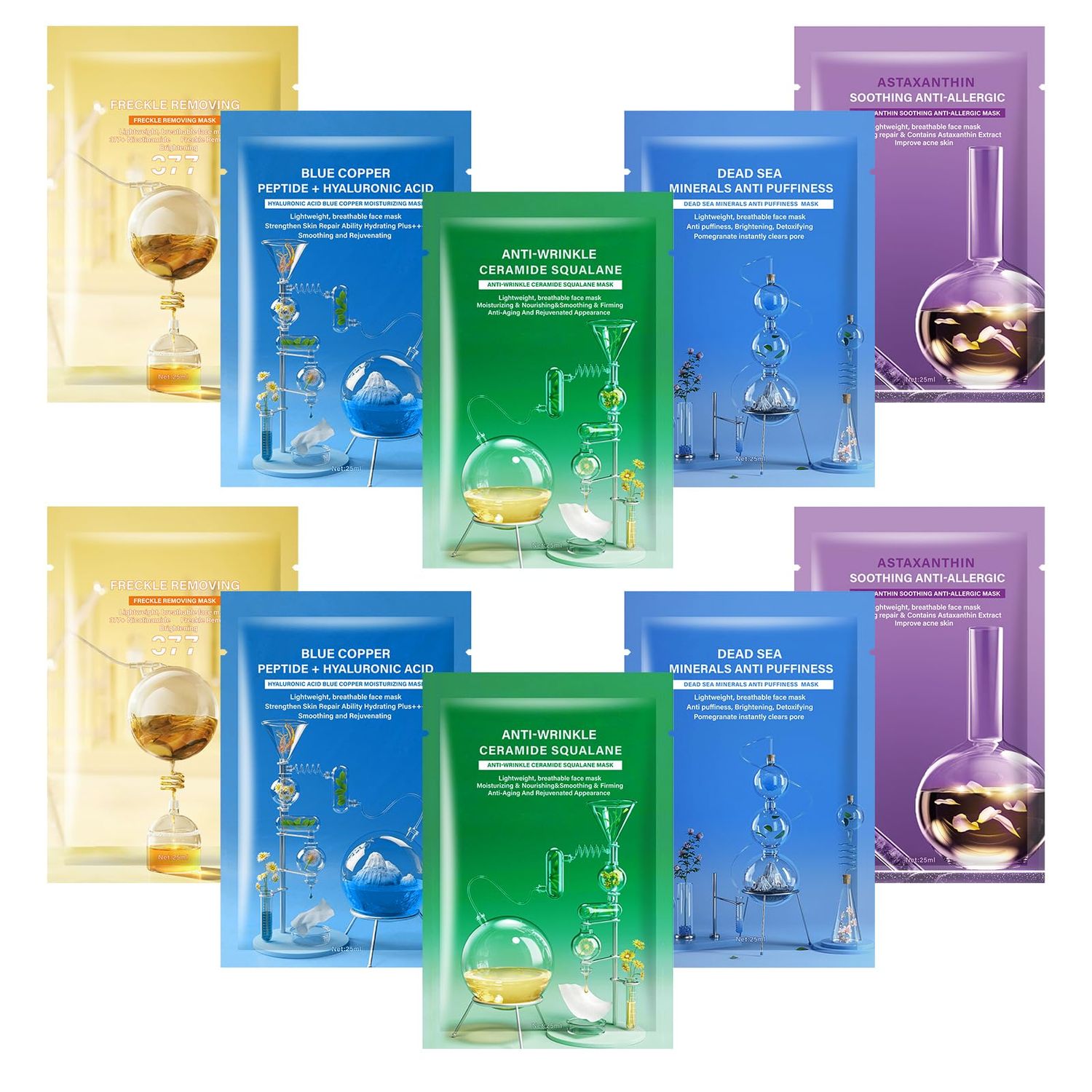 BYOTOUTY Facial Mask - Hydrating, Anti-Aging, and Moisturizing Skincare Face Mask for All Skin Types - Available in Hyaluronic Acid, Ceramide Squalane, Niacinamide, Dead Sea Minerals, and Astaxanthin