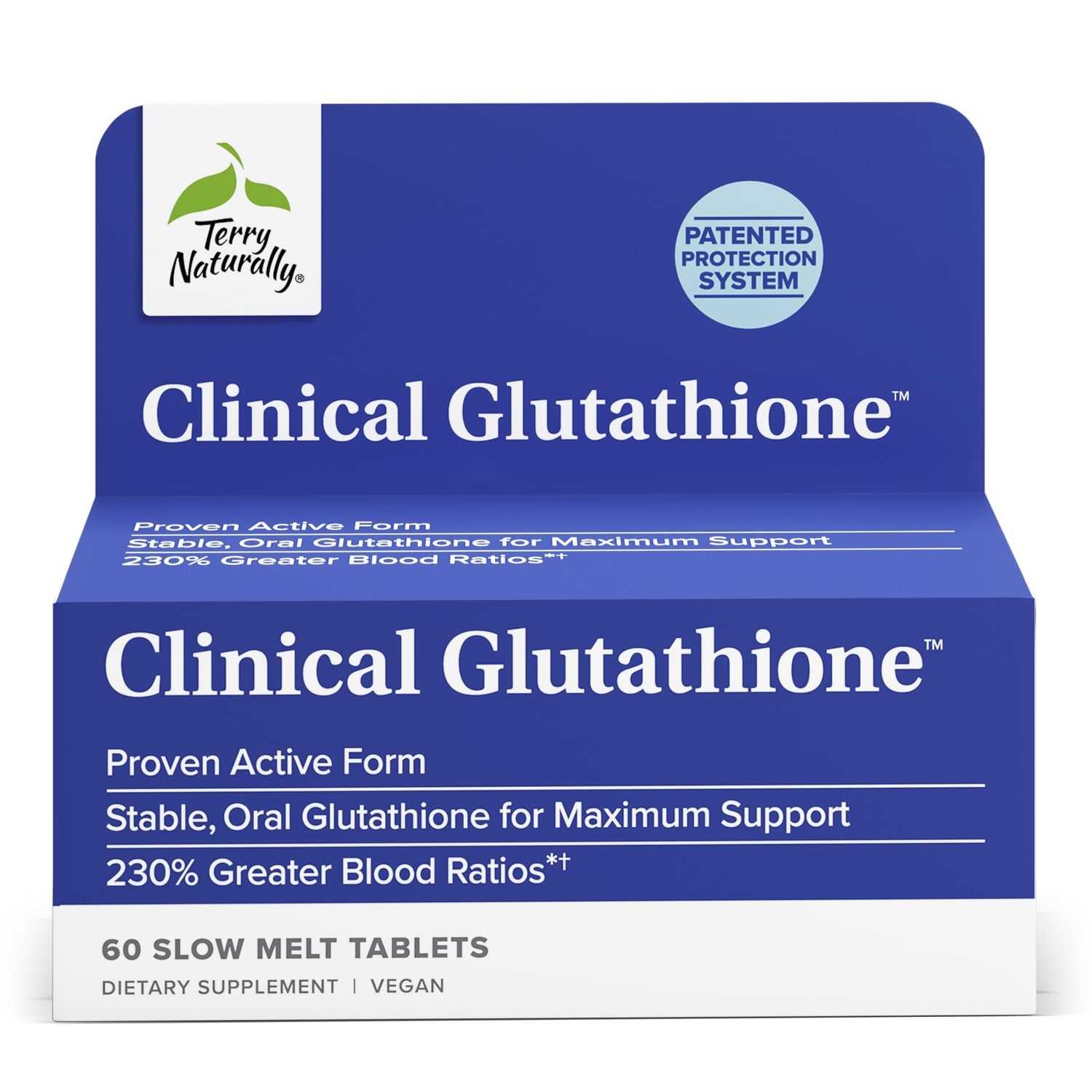 Terry Naturally Clinical Glutathione - Antioxidant Supplement for High Absorption - Dietary Supplement with L-Glutathione - Vegan Supplement to Support Cell Health - 60 Slow Melt Tablets
