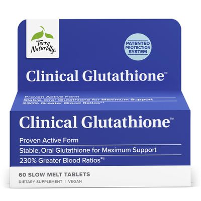Terry Naturally Clinical Glutathione - Antioxidant Supplement for High Absorption - Dietary Supplement with L-Glutathione - Vegan Supplement to Support Cell Health - 60 Slow Melt Tablets