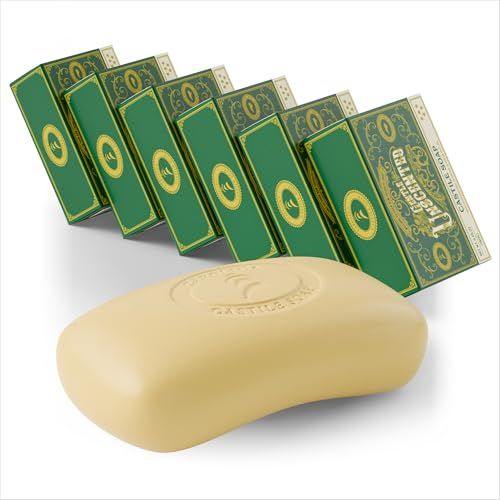 Castile Unscented Bar Soap - 6 Natural Soap Bars for Men, Women, and Kids - EWG Verified with raw Organic Cocoa Butter and Olive Oil by Carolina Castile, 5 oz Each