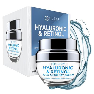 Clear Beauty Hyaluronic Acid Retinol Daily Face Moisturizer - Dermatologist Tested, Reduces Wrinkles, Fine Lines Hyperpigmentation, Clean Beauty, Cruelty-Free Korean Skin Care, All Skin Types