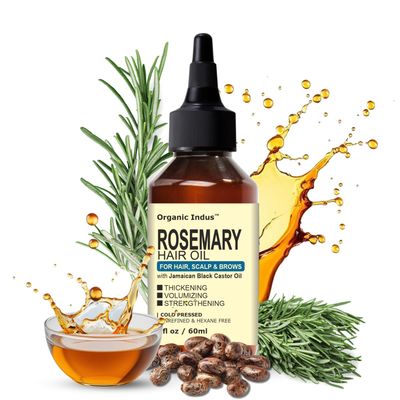 Organic Indus Rosemary Oil For Hair Growth, Hair Nourishing Volumizing Infused With Jamaican Black Castor Oil, 2 Ounce