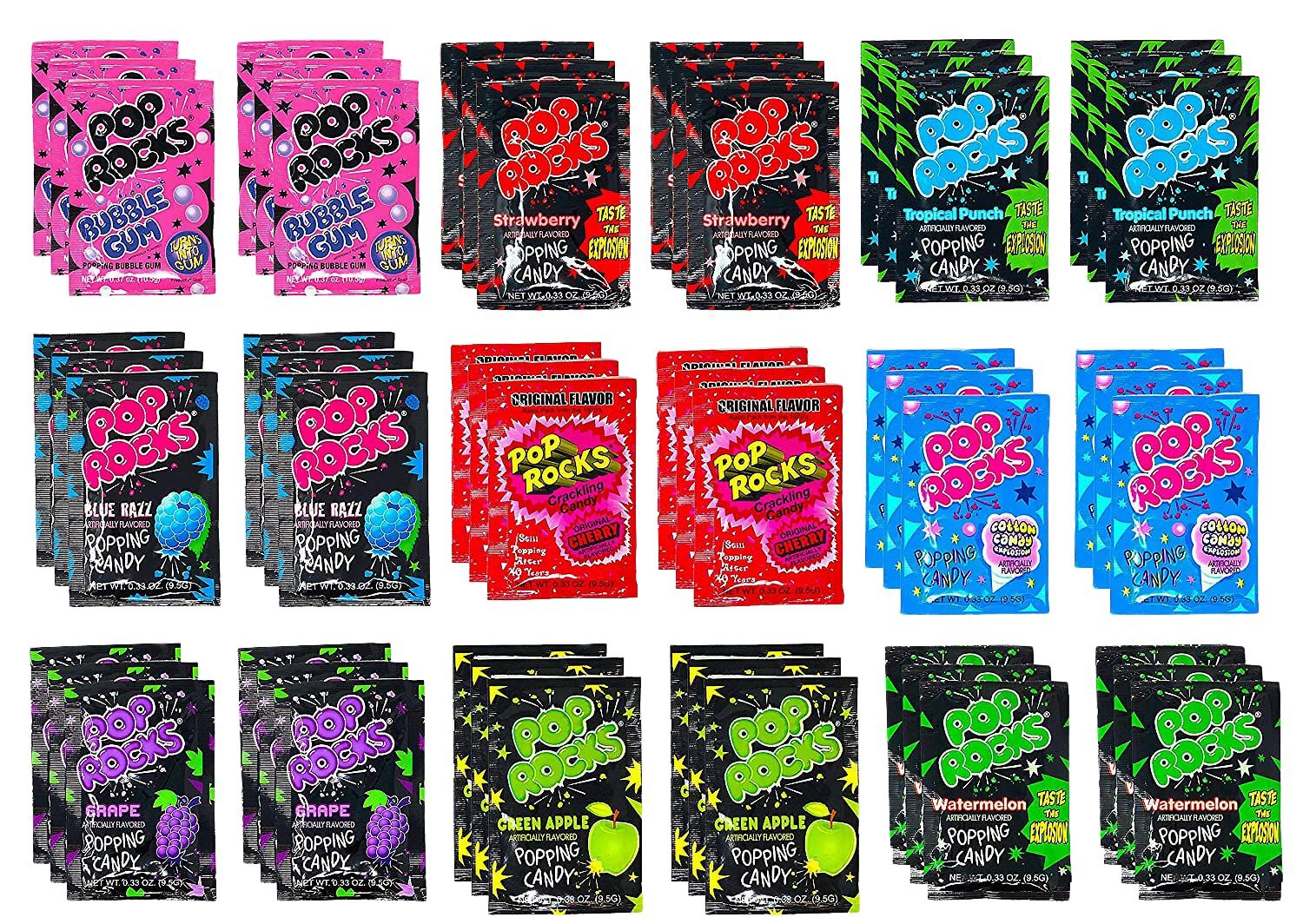 Pop Rocks Crackling Candy Variety Pack of 54 - Classic Popping Candy - Nine Different Flavors Bulk Pop Rocks Pack By Bulk Bites