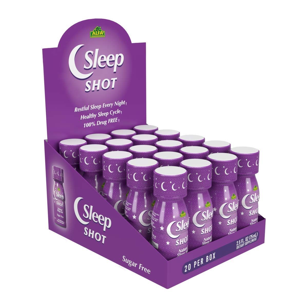 Sleep Shot by Alfa Vitamins - Contains 10 MG of Melatonin, Vitamin B6, L-Theanine for healthy sleep night time routine- 2.5oz Shot Bottle - 20 Pack