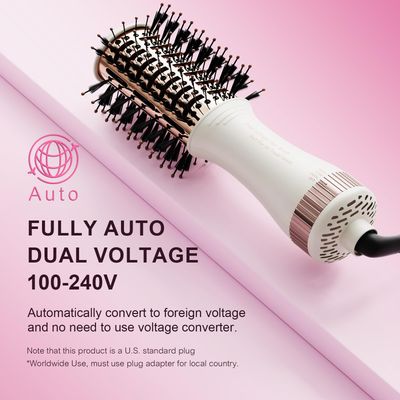 4-in-1 Travel Dual Voltage Hair Dryer Brush Blow Dryer Brush,Portable 2 inch Mini Hot Air Brush,Travel Hair StylerVolumizerStraightenerCurler,110-240V European Blow Dry Brush with EUUK Plug