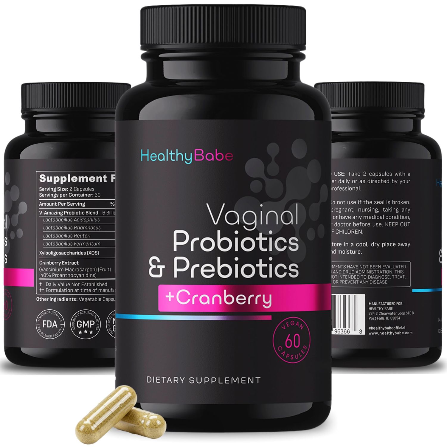Healthy Babe Vaginal Probiotics for Women Prebiotics Cranberry Pills, pH Balance, Healthy Odor, Yeast, Immune Support, Positive Microbiome Health, Womens Acidophilus Probiotic, 60 Vegan Capsules
