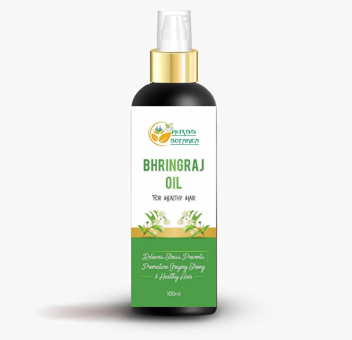 Herbs Botanica Bhringraj Oil for Hair Growth Ayurvedic Herbal Hair Oil with Bhringraj, Amla, Aloe Vera, Sesame Curry Leaf Reduces Hair Fall, No Silicones or Parabens 6.76 Fl Oz