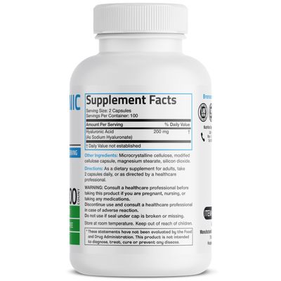 Bronson Hyaluronic Acid 200 MG High Potency Joint Health Healthy Skin Support, Non-GMO, 200 Vegetarian Capsules